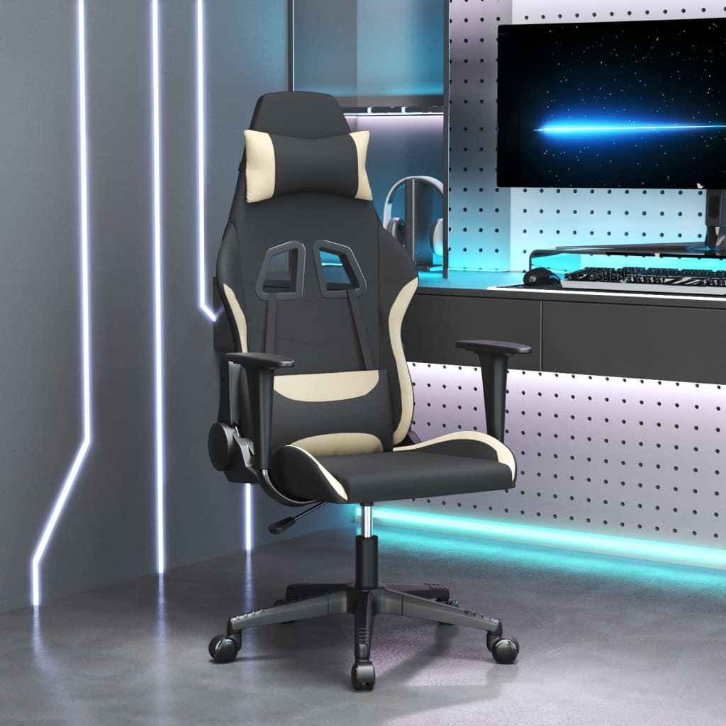 Gaming-Stuhl mit Massagefunktion Schwarz und Creme Stoff-1