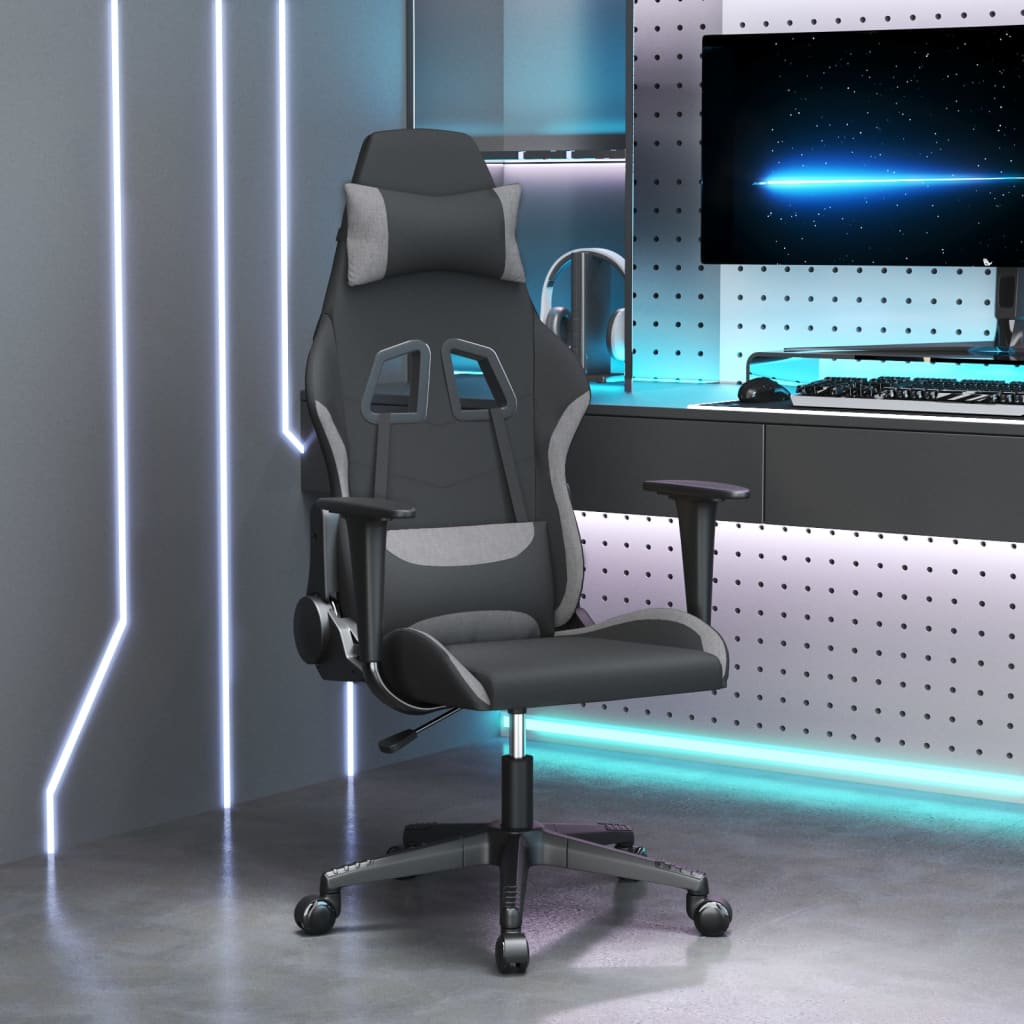 vidaXL Scaun de jocuri cu masaj, negru și gri deschis, textil deschis