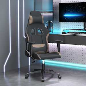 Masažni gaming stol črno in taupe blago