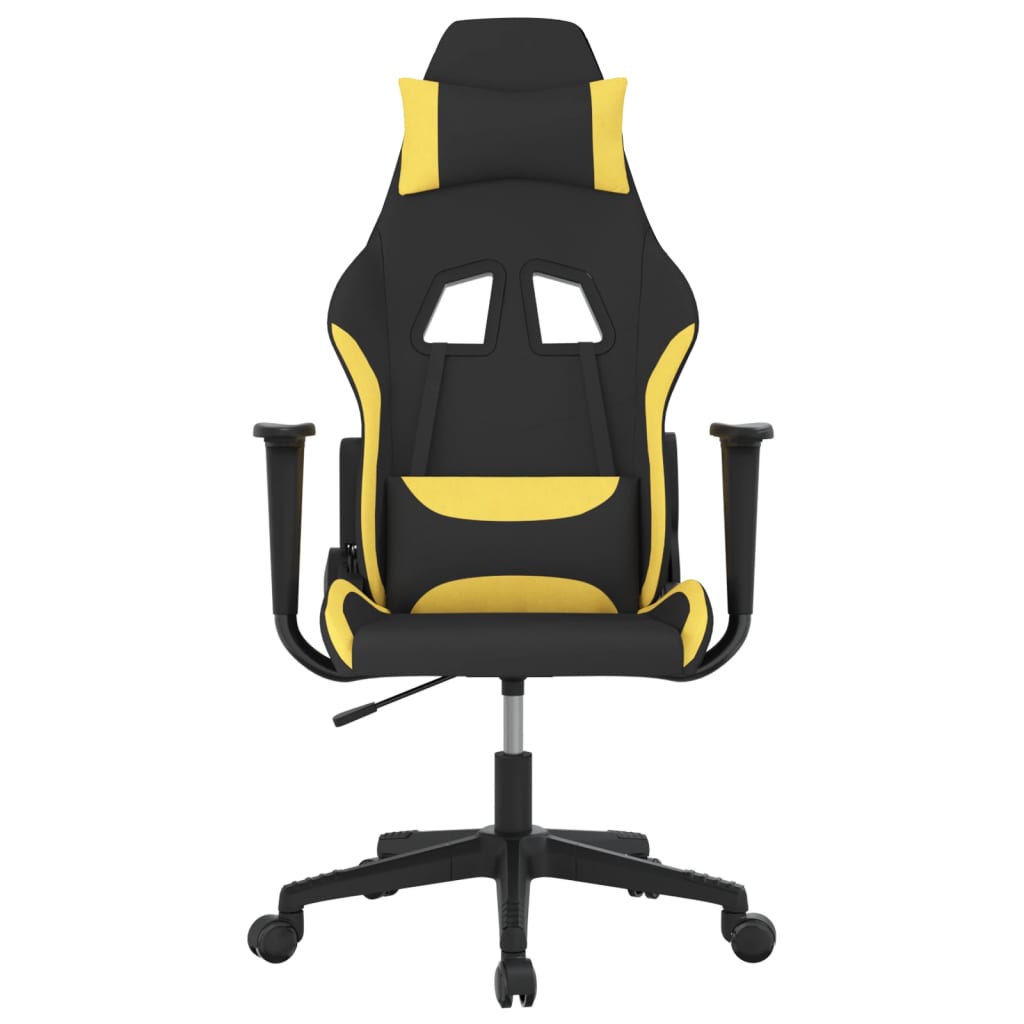 vidaXL Cadeira gaming de massagens tecido preto e amarelo