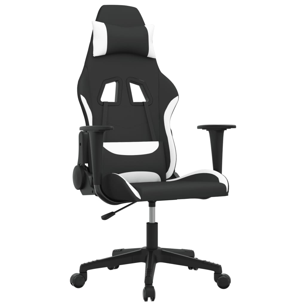 vidaXL Masážní herní židle černá a bílá textil