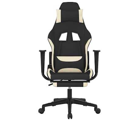 vidaXL Chaise de jeu de massage avec repose-pied Noir et cr&egrave;me Tissu