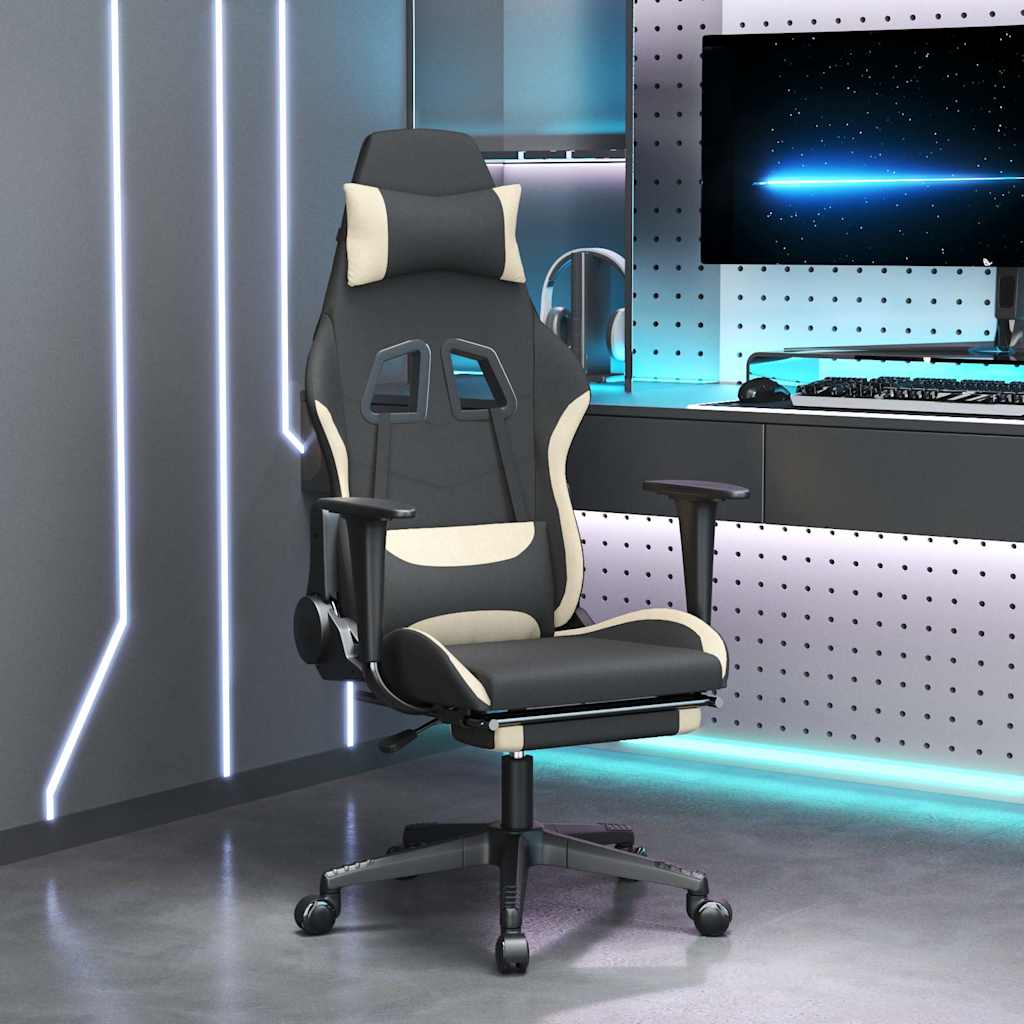 vidaXL Gamingstol med fotst&ouml;d och massage svart och gr&auml;ddvit tyg
