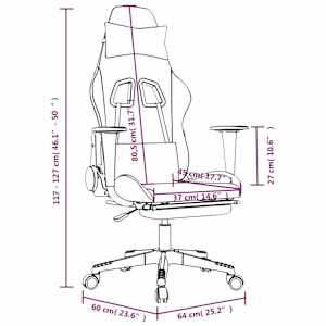 Masážní herní židle s podnožkou černá a světle šedá textil - obrázek 15