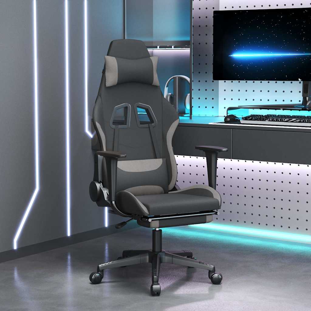 vidaXL Gamingstol med fotst&ouml;d och massage svart och ljusgr&aring; tyg