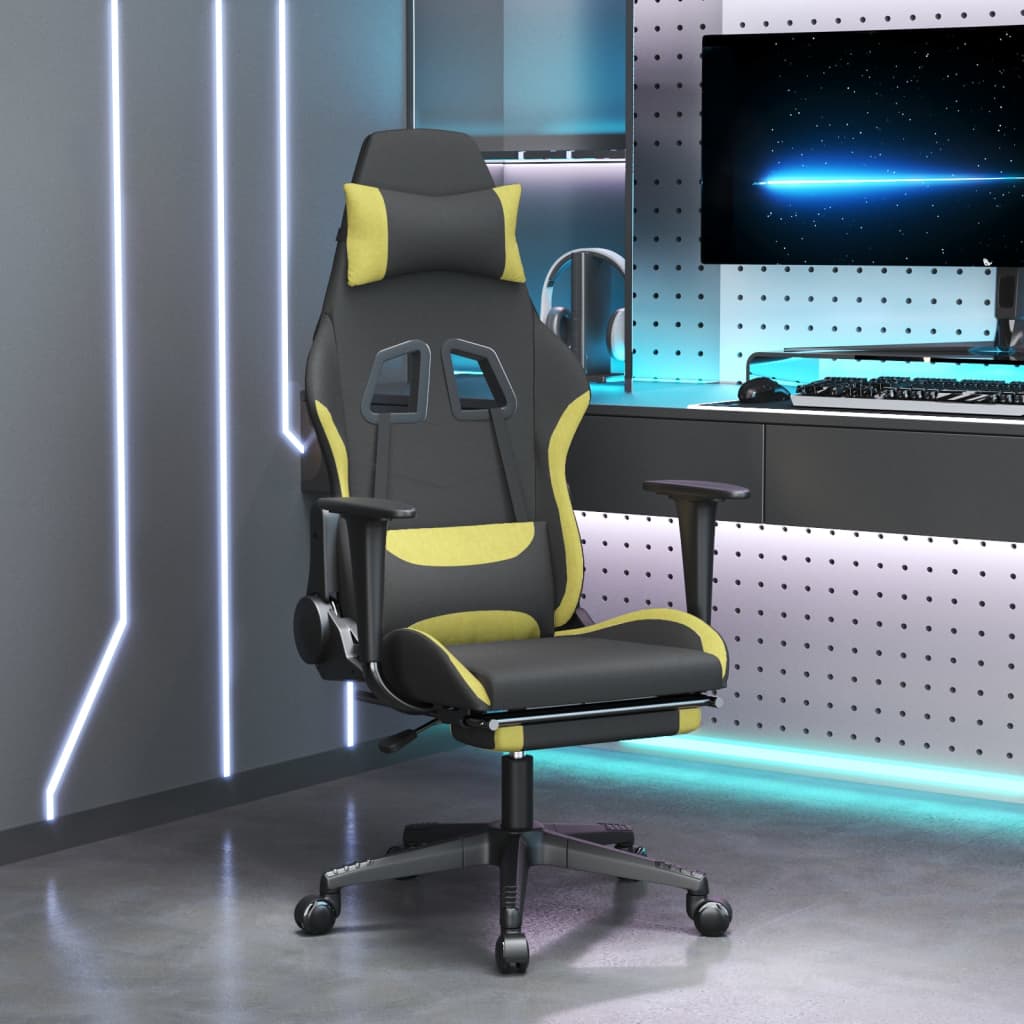 vidaXL gamingstol med massagefunktion + fodstøtte stof sort lysegrøn