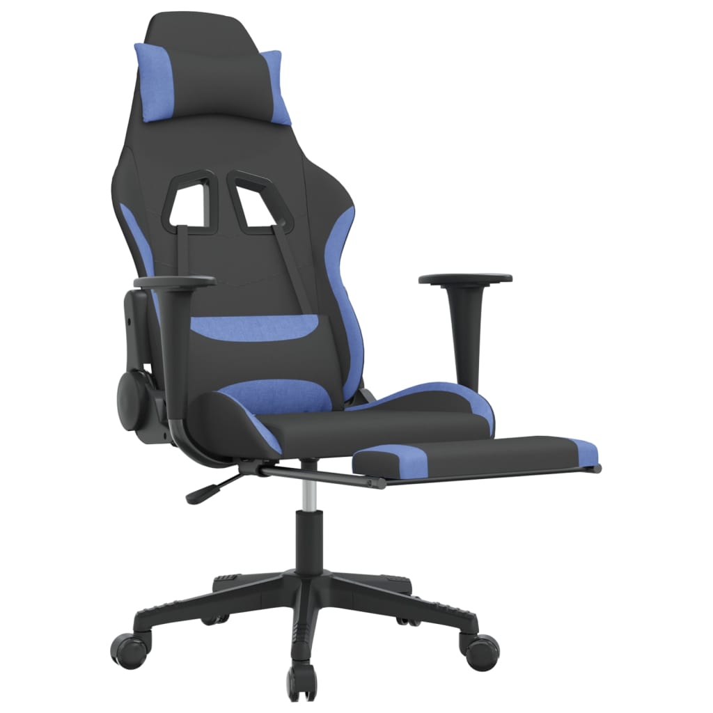 Scaun de gaming cu masaj/suport picioare, negru/albastru textil