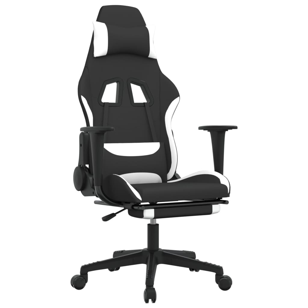 Image of vidaXL Massage Gaming Chair with Footrest Black and White Fabric