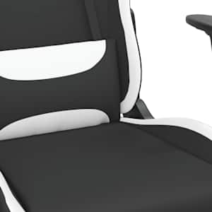 Masážní herní židle s podnožkou černá a bílá textil - obrázek 7