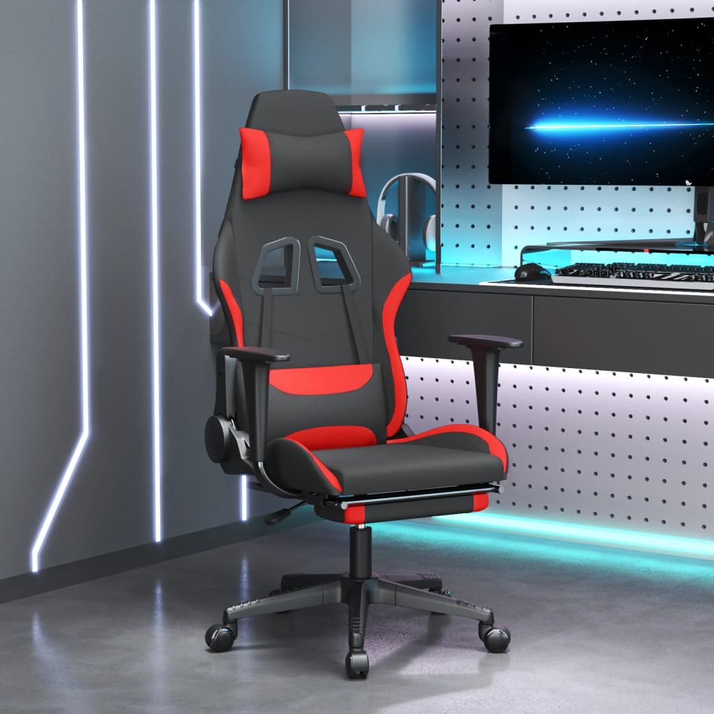 vidaXL Scaun de gaming cu masaj/suport picioare, negru și roșu, textil