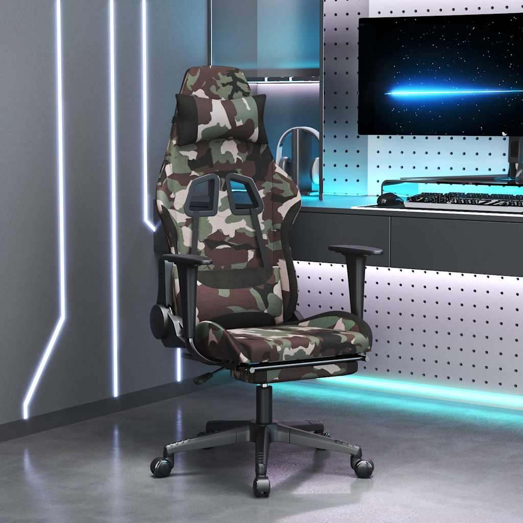 vidaXL Fotel dla gracza z podn�kiem i masa�em, czarny i moro, tkanina