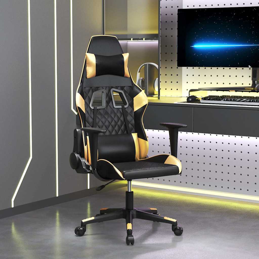 vidaXL Gamingstol med massage svart och guld konstl&auml;der