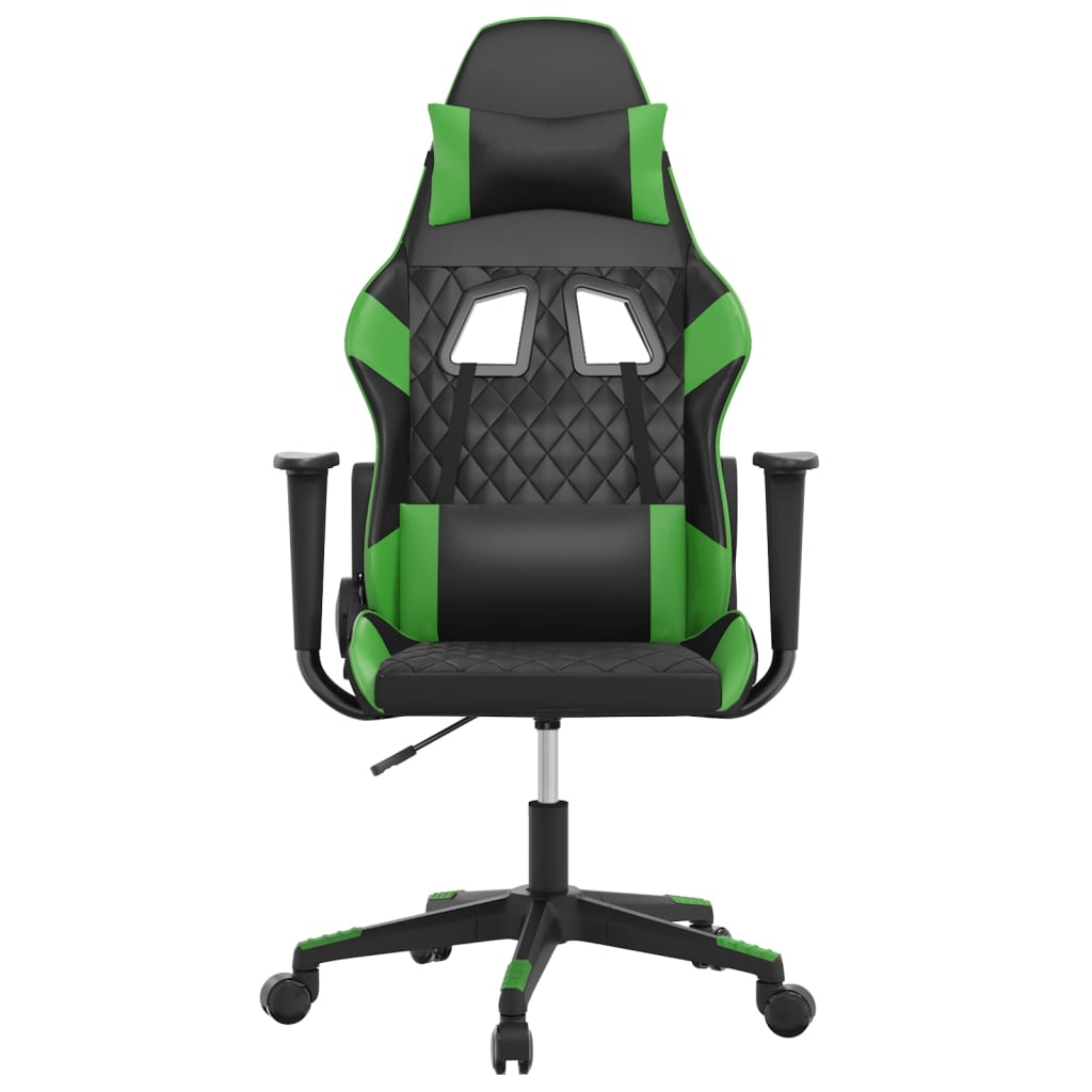 vidaXL Cadeira gaming massagens couro artificial preto e verde