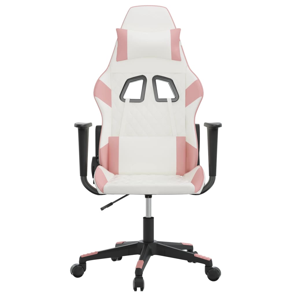 vidaXL Silla gaming de masaje cuero sintético blanco y rosa