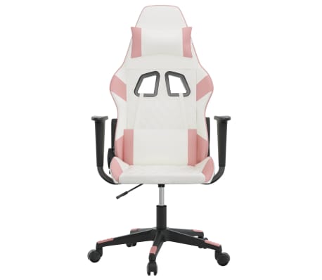 vidaXL Silla gaming de masaje cuero sint&eacute;tico blanco y rosa
