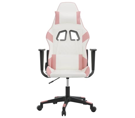 vidaXL Silla gaming de masaje cuero sintético blanco y rosa