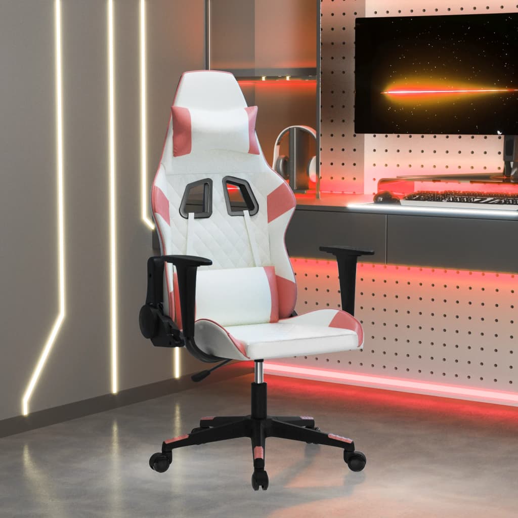 vida XL Gaming-Stuhl mit Massagefunktion Weiß und Rosa Kunstleder