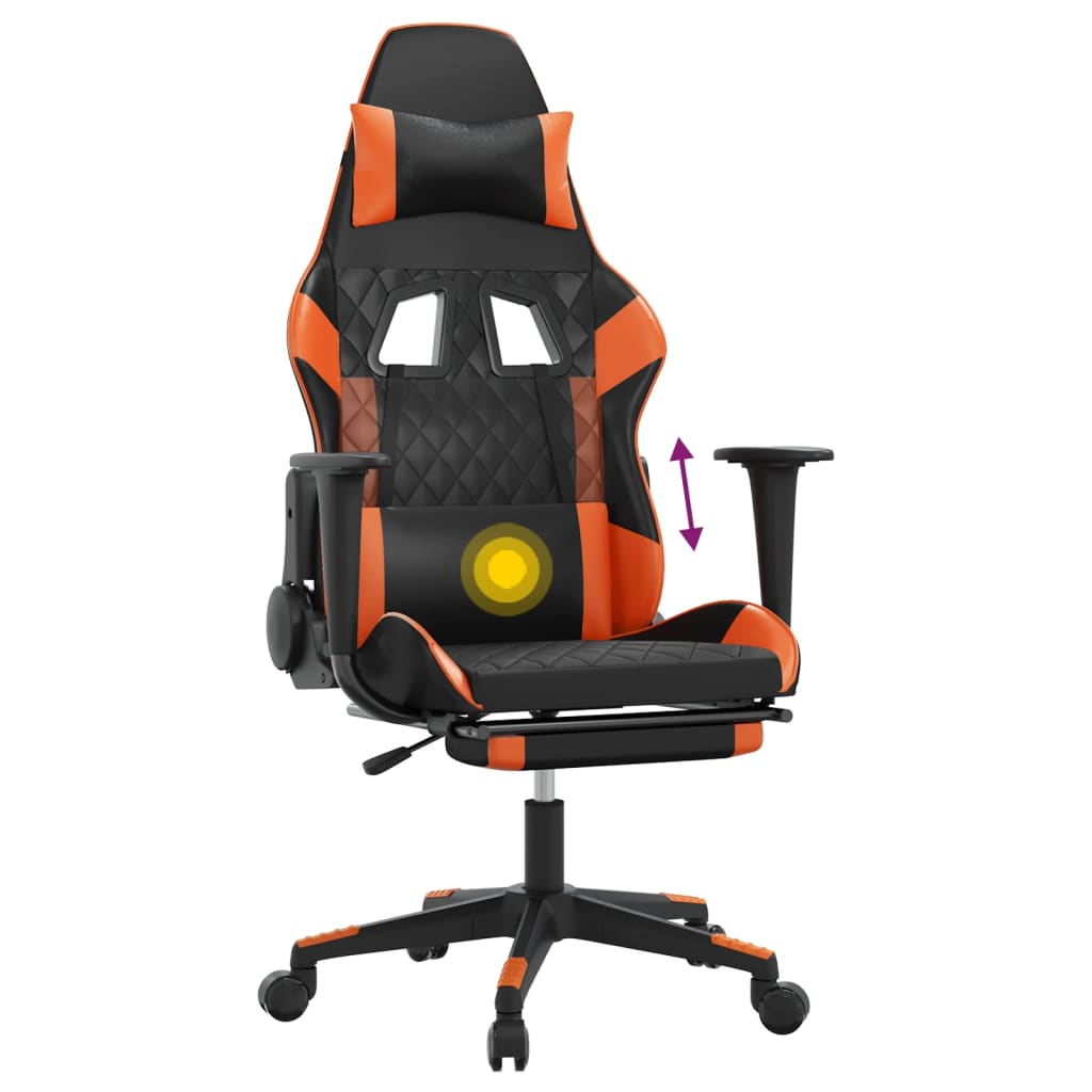 Scaun gaming masaj/suport picioare, negru/portocaliu, piele eco