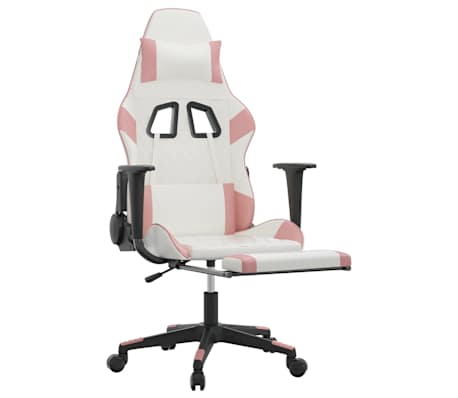vidaXL Chaise de jeu de massage avec repose-pied Blanc&Rose Similicuir