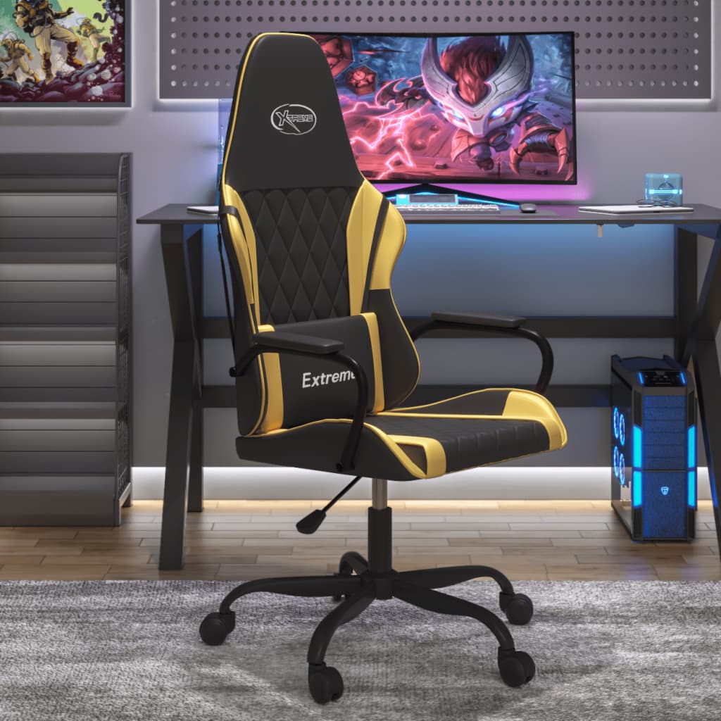 vidaXL Gamingstol med massage svart och guld konstl&auml;der