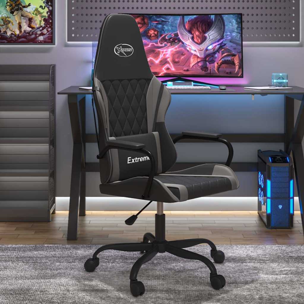 vidaXL Gamingstol med massage svart och gr&aring; konstl&auml;der