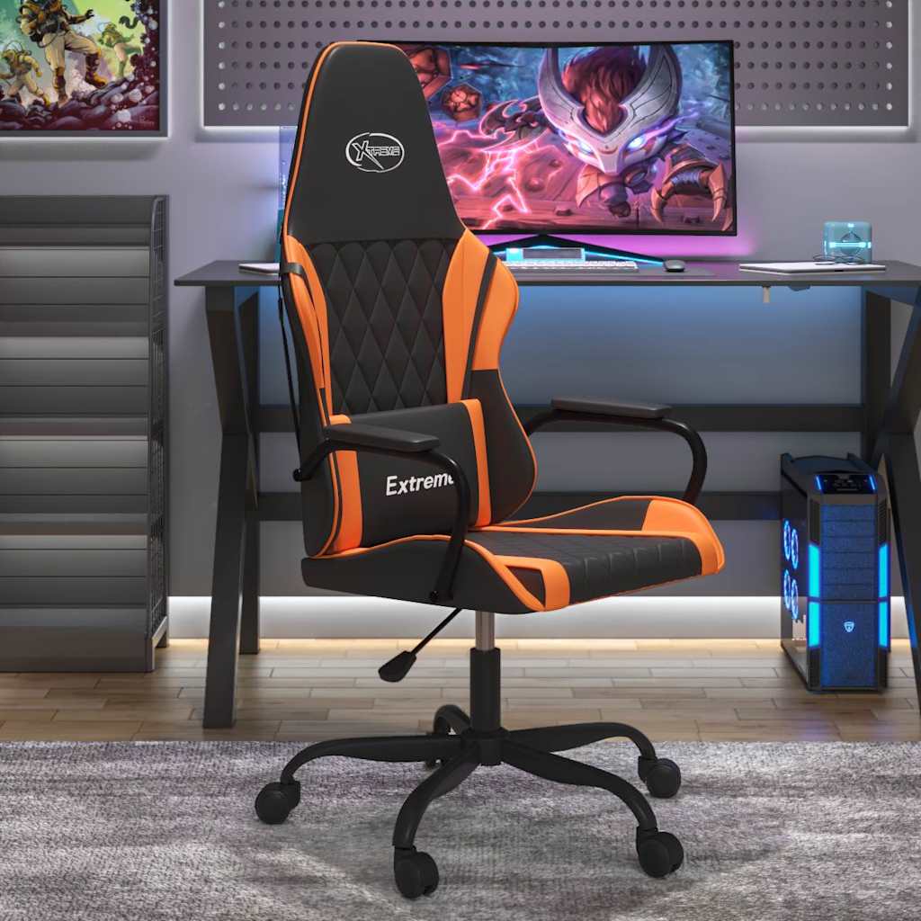 vidaXL Gamingstol med massage svart och orange konstl&auml;der