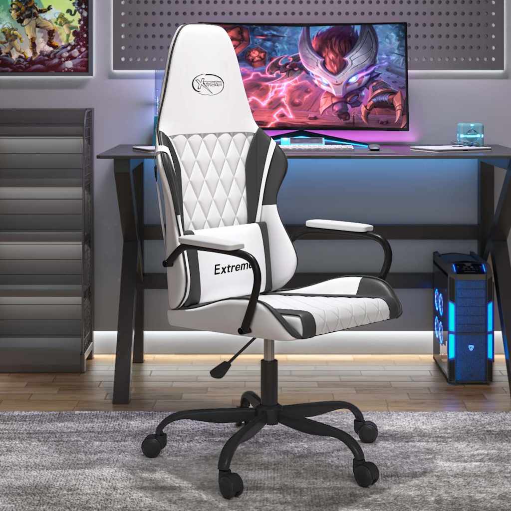 vidaXL Gamingstol med massage vit och svart konstl&auml;der