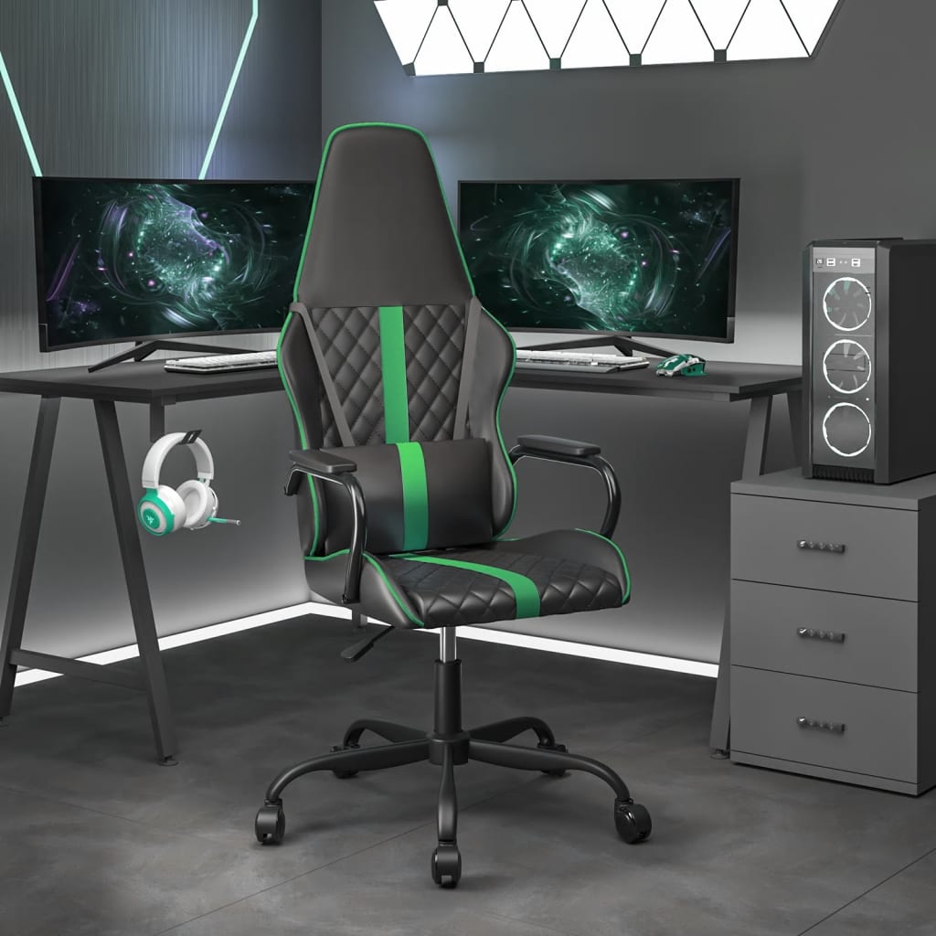 vidaXL gamingstol med massagefunktion kunstlæder sort grøn