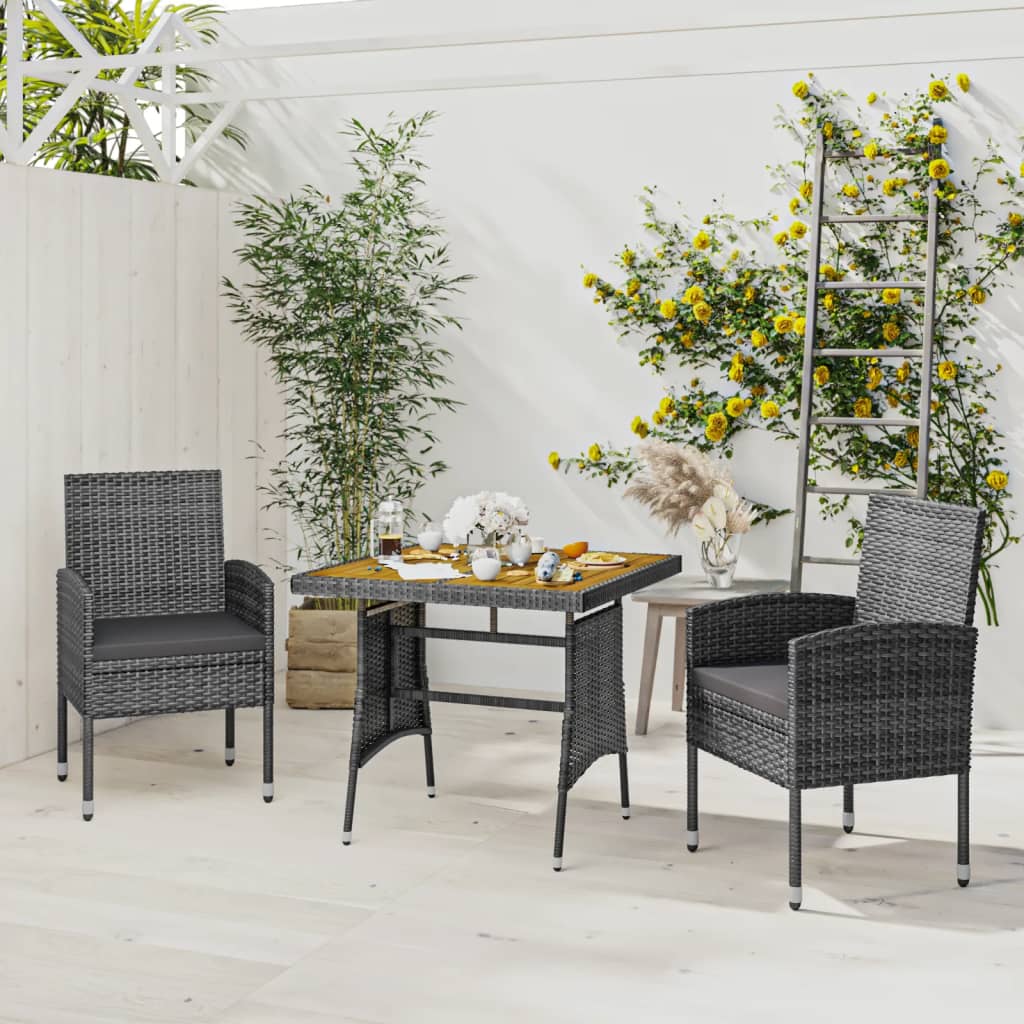 vidaXL Mobilier à dîner d'extérieur 3 pcs Résine tressée Gris