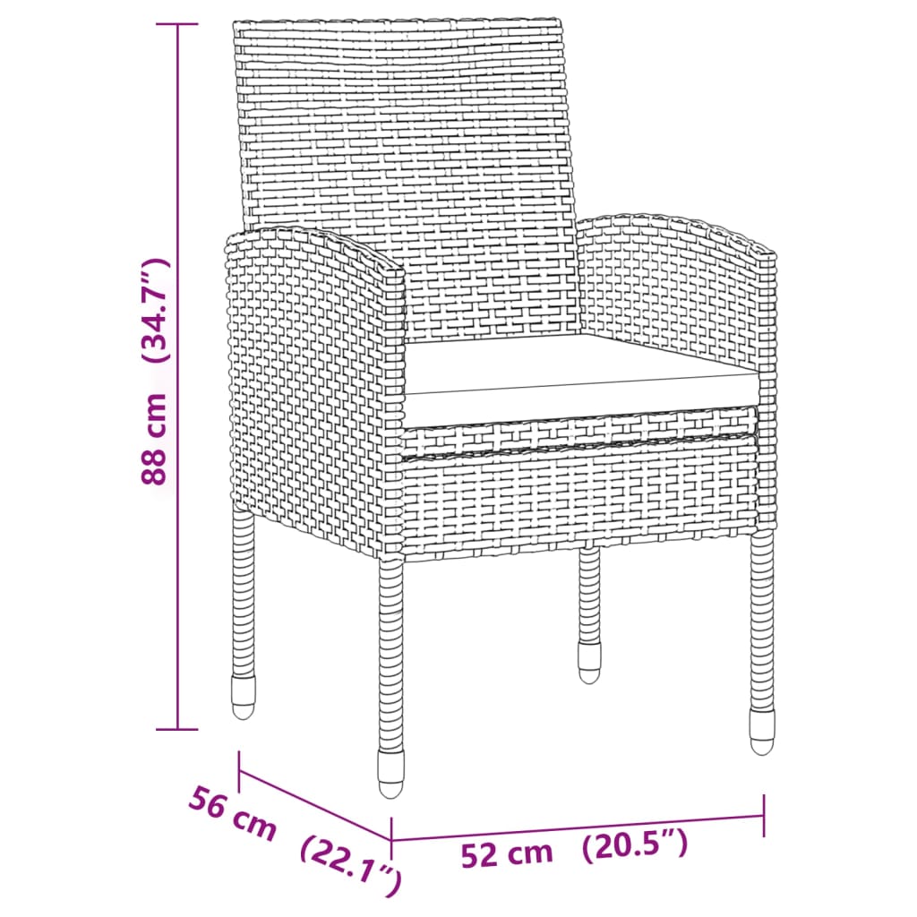 Zestaw ogrodowy rattanowy 4 krzesła 130x70x72 cm czarny