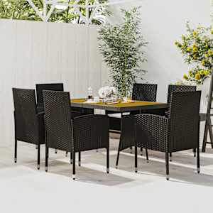 Zunanja jedilna garnitura 7-delna poli ratan črna