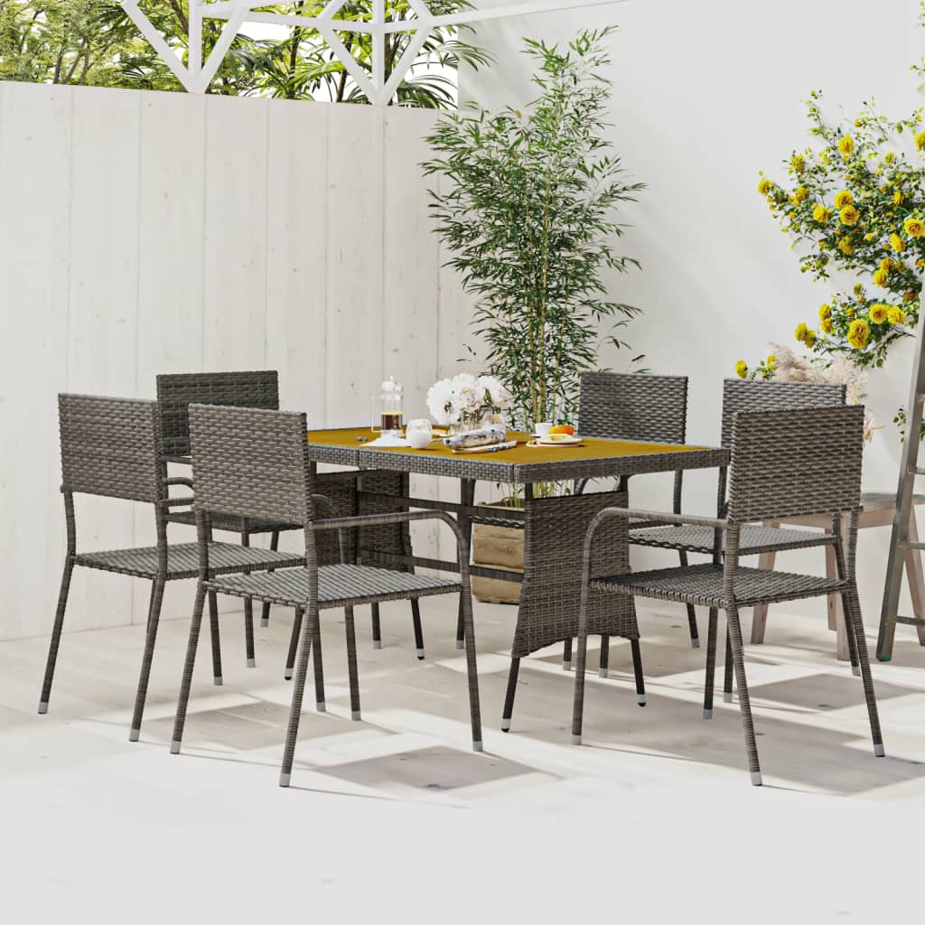 Vidaxl Set De Mobilier De Exterior, 7 Piese, Gri, Poliratan