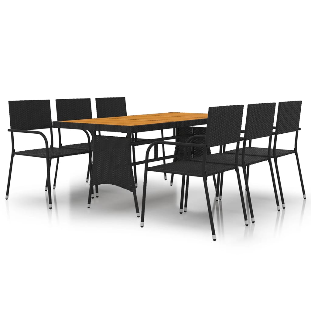 VidaXL Mobilier à Dîner D'extérieur 7 Pcs Résine Tressée Noir