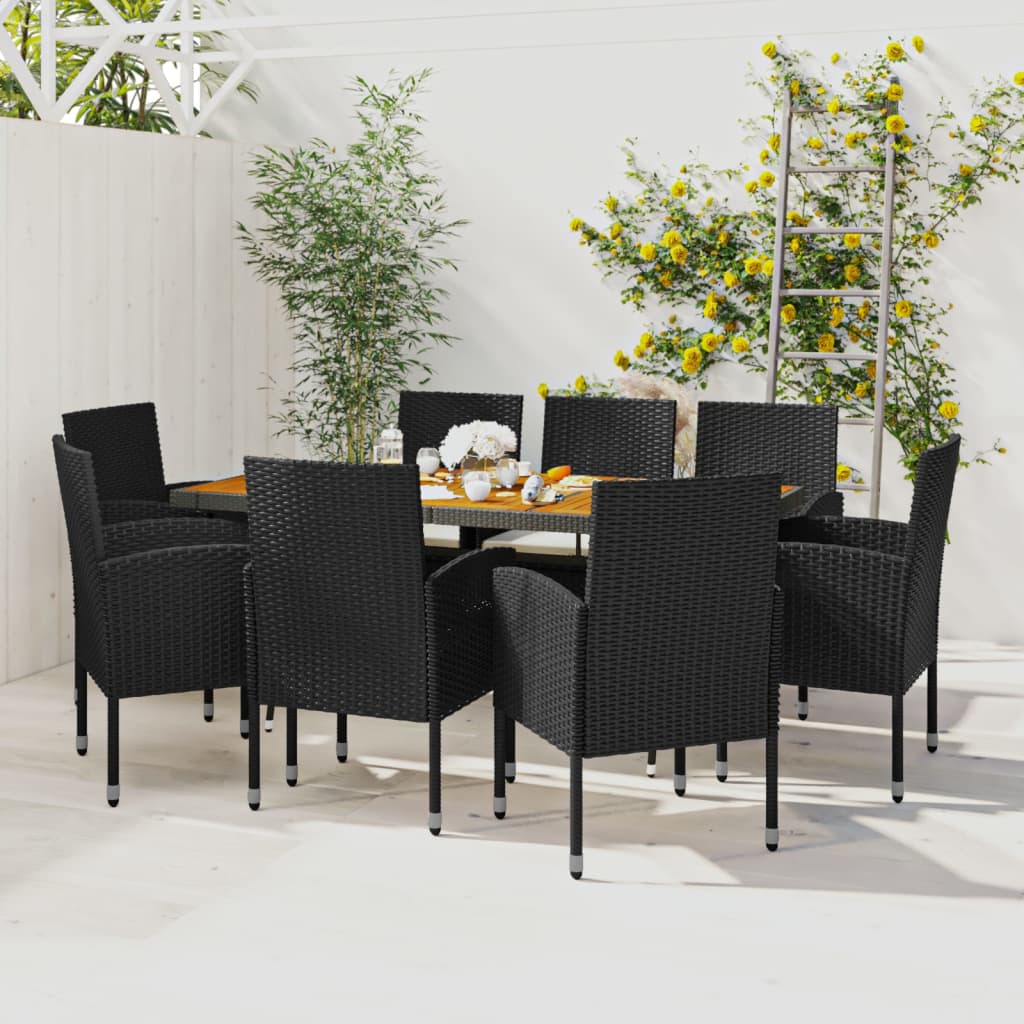 9-tlg. Garten-Essgruppe Poly Rattan Schwarz