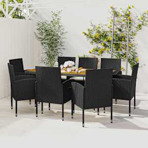 Zunanja jedilna garnitura 9-delna poli ratan črna