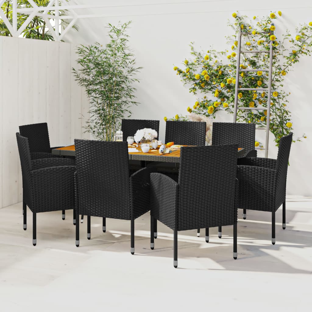 vidaXL 9-tlg. Garten-Essgruppe Poly Rattan Schwarz