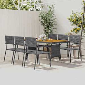 7dílný zahradní jídelní set polyratan šedý