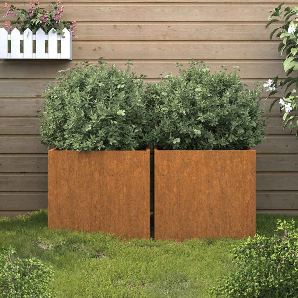 vidaXL Loveliai, 2vnt., 32x30x29cm, Corten plienas 821548