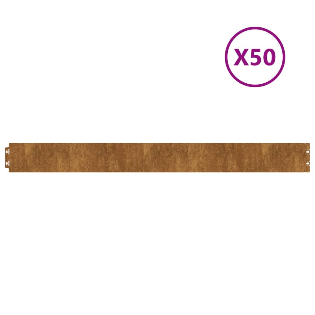 vidaXL Robniki za trato 50 kosov 10x103 cm prilagodljivi corten jeklo