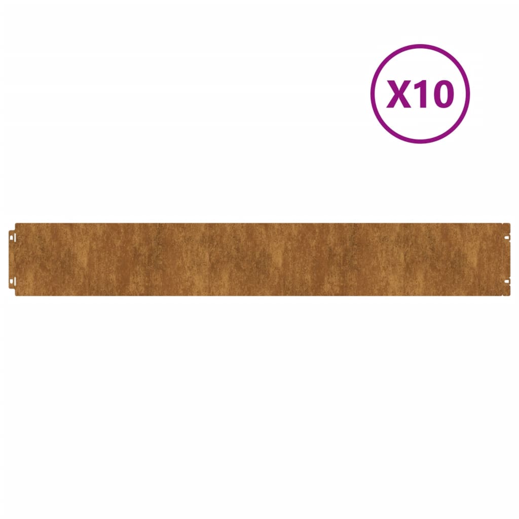 vidaXL Robniki za trato 10 kosov 15x103 cm prilagodljivi corten jeklo