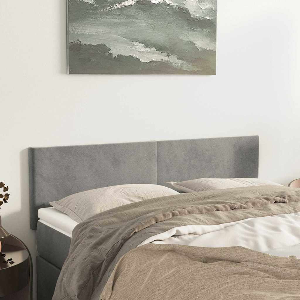 Sengegavl i fløjl 144×5×78/88 cm - lysegrå, polstret