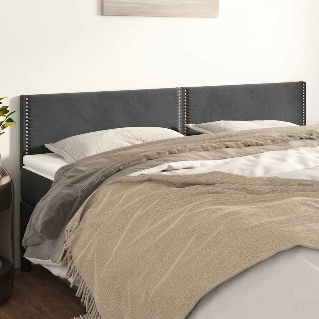 Sengegavl i fløjl med nitter 200 × 5 × 78/88 cm - mørkegrå