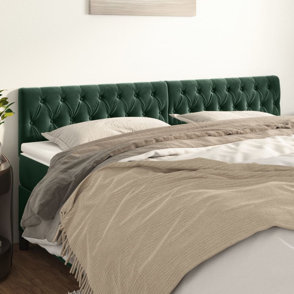 vidaXL Tăblii de pat, 2 buc, verde închis, 90x7x78/88 cm, catifea