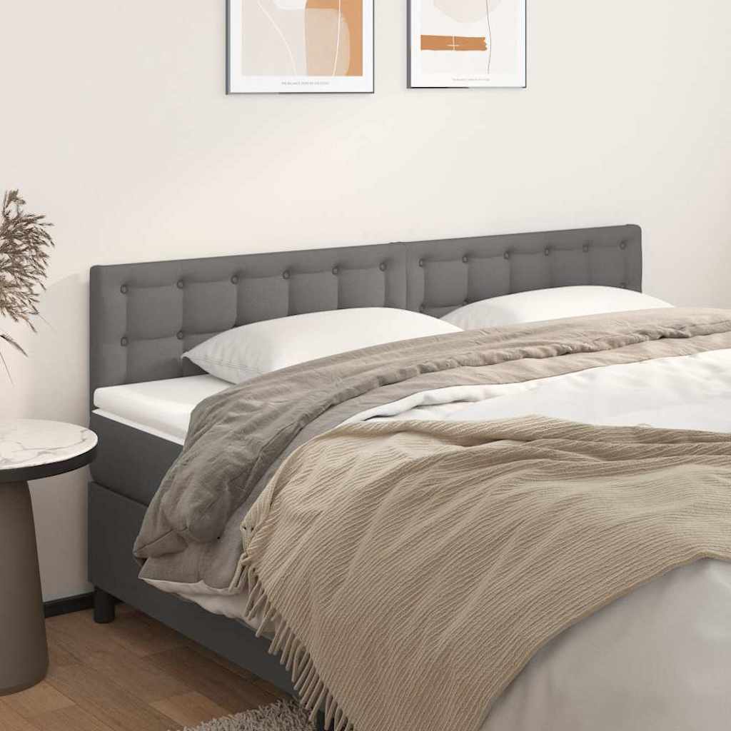 Sengegavl 200×5×78/88 cm i kunstlæder - grå, polstret med knapper
