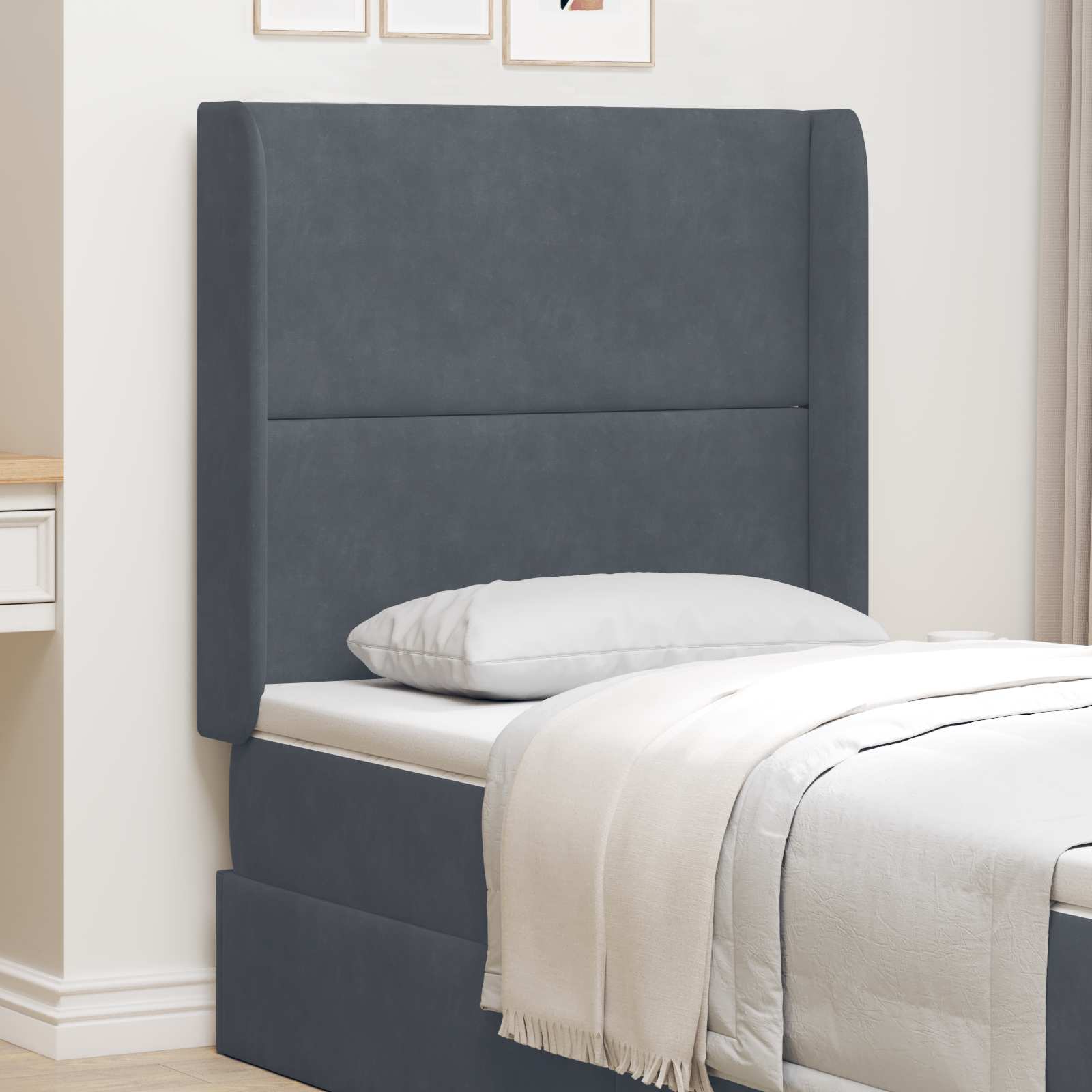 vidaXL Ureche pentru Tăblie Gri 80 x 16 x 4 cm Catifea