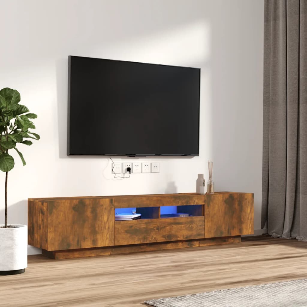 Ensemble de meubles TV avec lumières LED 2 pcs Chêne fumé | meublestv.fr 2