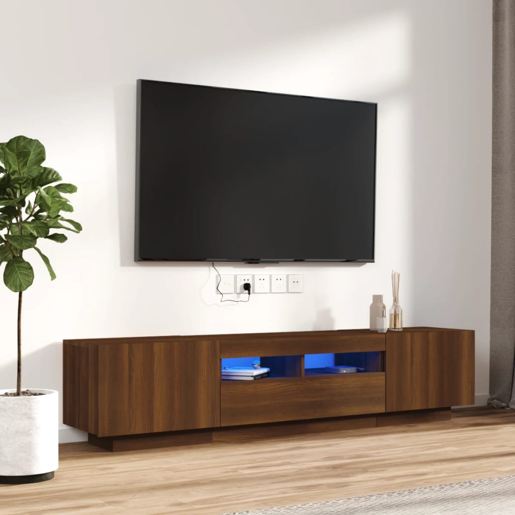 Ensemble de meubles TV avec lumières LED 2 pcs Chêne marron | meublestv.fr 2