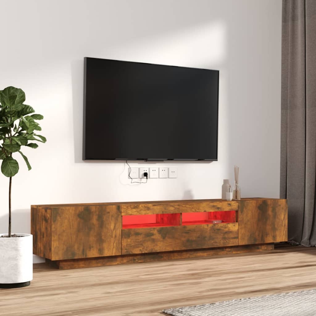 Ensemble de meubles TV avec lumières LED 2 pcs Chêne fumé | meublestv.fr 4