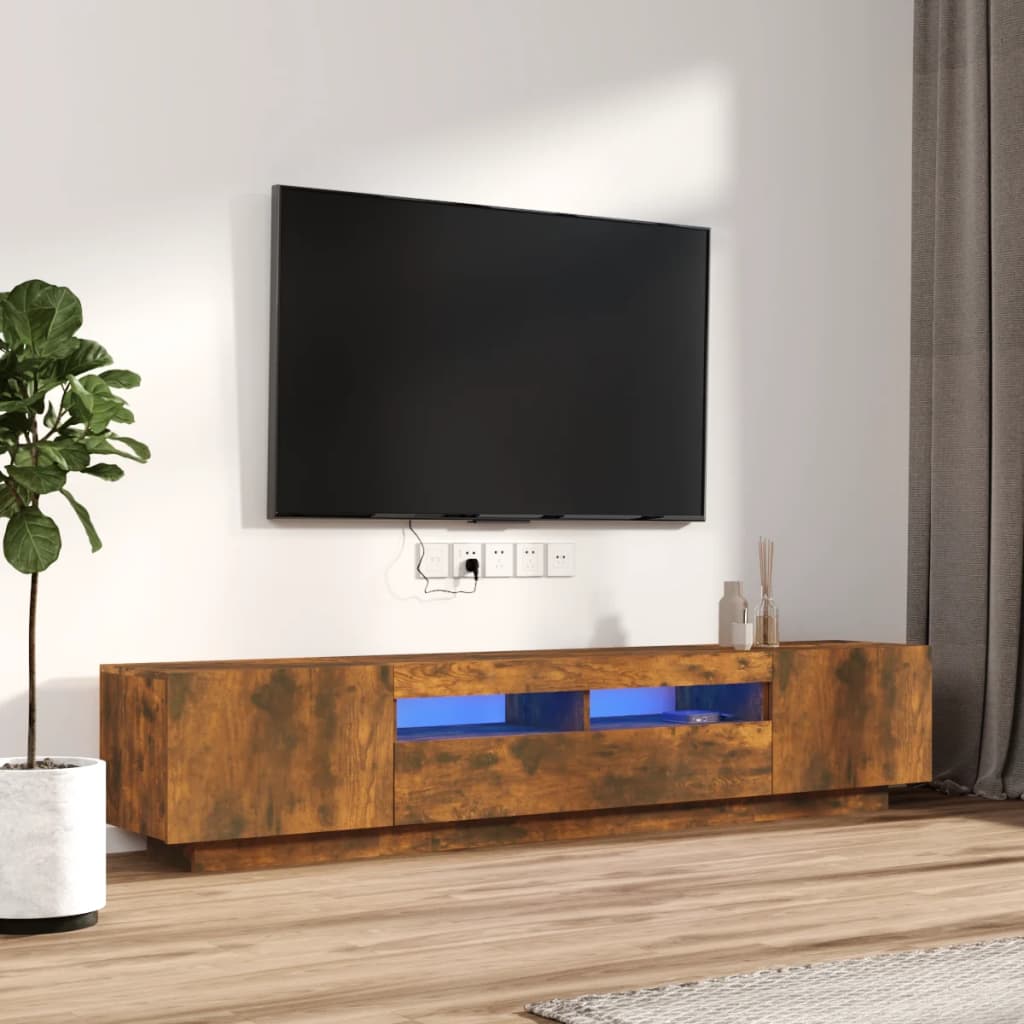 Ensemble de meubles TV avec lumières LED 2 pcs Chêne fumé | meublestv.fr