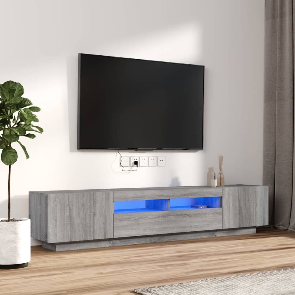 2-tlg. TV-Schrank-Set LED-Leuchten Grau Sonoma Holzwerkstoff kaufen